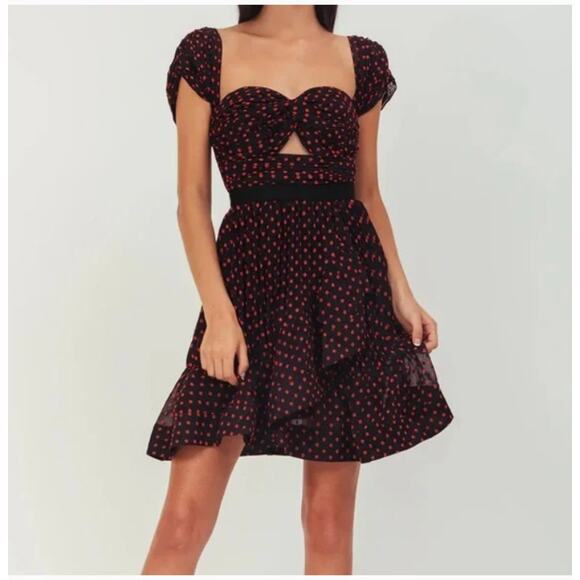 Self-Portrait NWT Navy Red Polkadot Chiffon Off Shoulder‎ Plumetis Mini Dress 2 - Picture 1 of 13